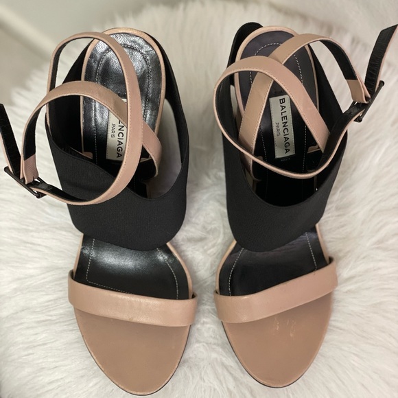 Balenciaga Black Pink Prism Elastic Wedge Lambskin Sandals size 40 - Picture 4 of 6